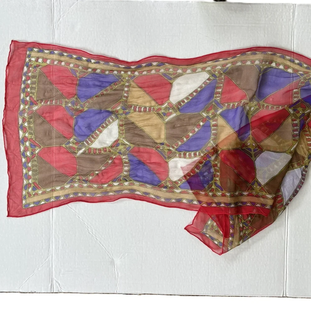 Vintage Geometric Floral Sheer Scarf